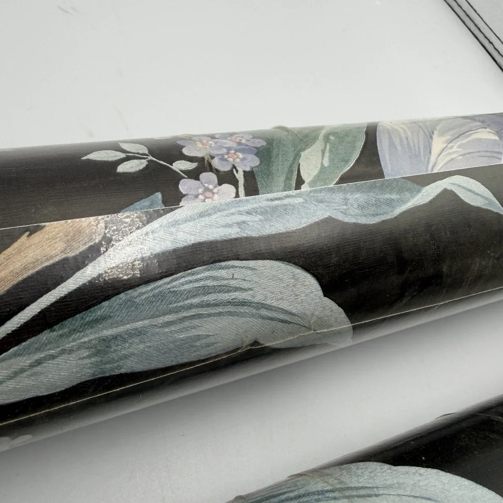 2 VTG 90s Colorall Ready Pasted Vinyl Wallpaper Majesty Floral 11 Yards Retro‎